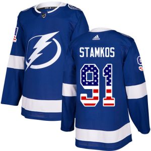 Herren Tampa Bay Lightning Eishockey Trikot Steven Stamkos #91 Authentic Blau USA Flag Fashion